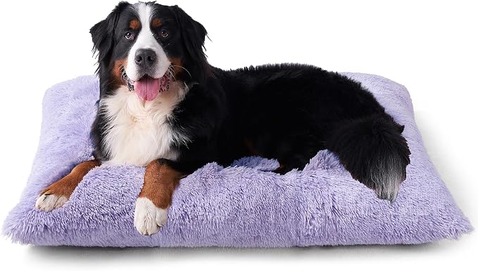 EHEYCIGA Fluffy Dog Crate Bed, Plush XX Large Dog Pillow, Purple | Xlarge Calming Anti Anxiety Plush Faux Fur Mat for Large size dogs, Washable Soft Warm Dog Pad with Non-Slip Bottom
