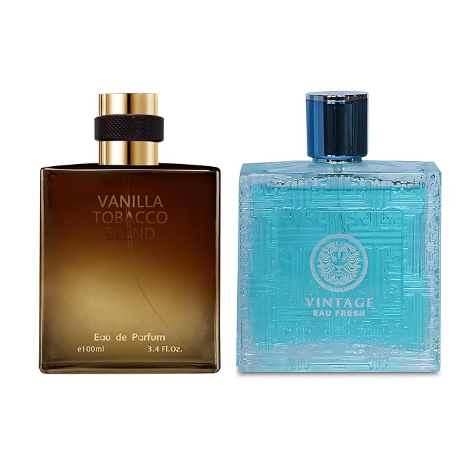 AFLUXE 2PCS Mens Perfume Cologne Long Last Strong EDP Natural Spray Gift Set, with Cocoa, Dried Fruits, Woody Fragrance for Daliy Use, 3.4 Fl Oz / 100 mL Each (Vintage Man & Vanilla Tobacco)