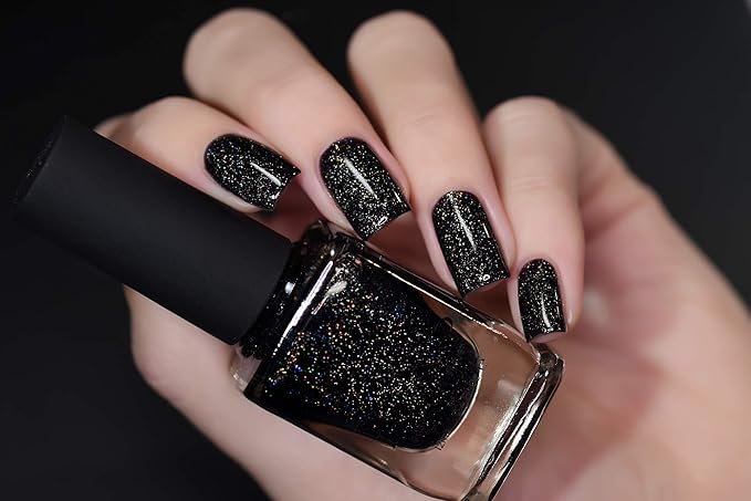 ILNP Silhouette - Rich Black Gold Flake Holographic Nail Polish