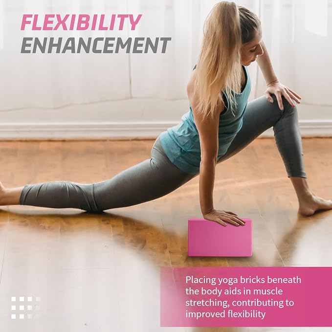 Yoga Blocks 2 Pack 3x6x9IN Foam Block Supportive Latex-Free with Stretch Band, Non-Slip Exercise Blocks for Pilates, Meditation, Balance, Stretching and Deep Poses