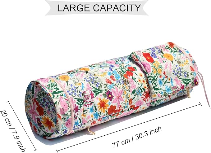 ESVAN Yoga Mat Bag with Multi Pockets Drawstring Yoga Mat Carrier Pilates Exercise Multi-Functional Storage Bag