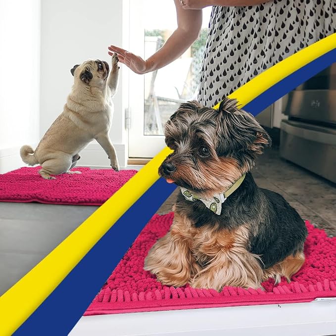 Muddy Mat® | Super Water Absorbent Door Mat Indoor, Microfiber Quick Dry Chenille Entryway Rug, Slip Resistant Front Door Mat, Indoor Mats for Entryway, Machine Washable Pet Rug, Hot Pink 19" x 30"