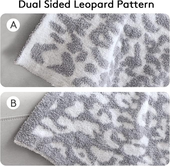 MH MYLUNE HOME Ultra Soft Leopard Throw Blanket Plush, Gray, 50"x60" | Reversible Cheetah Print Blanket, Comfy Fluffy Fuzzy Plush Blanket Throws for Couch Bed, Cozy Blankets for Women Gift