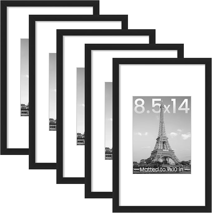 upsimples 8.5 x 14 Picture Frame, Gallery Wall Frames Set of 5, Black | Photo Frame Collage Wall Decor, 7x10 Picture Frame with Mat for Family, Baby, Hallway, Christmas, License