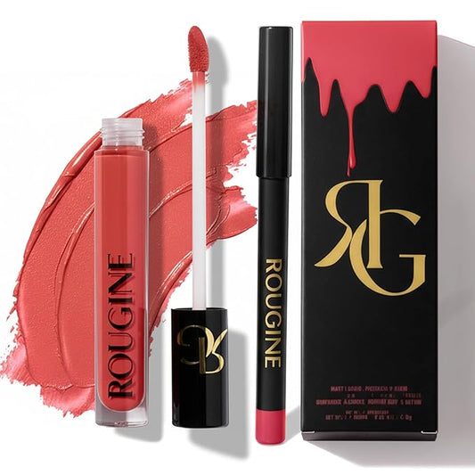 Matte Lipstick & Lip Liner Set for Women – Boujee Shade – Long-Lasting Waterproof 2-in-1 Lip Kit – Smudge-Proof Liquid Lipstick with Precision Liner, Enriched with Vitamin E & Shea Butter