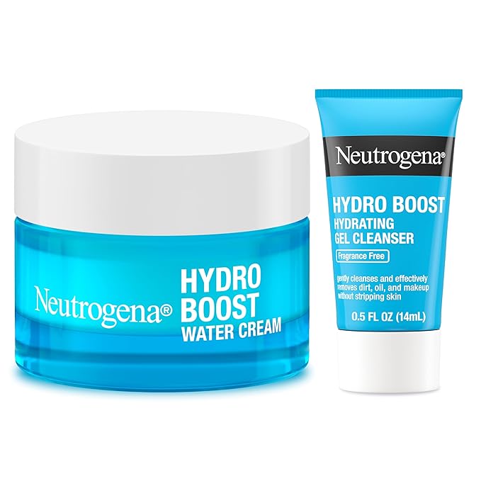 Neutrogena Hydro Boost Skincare Set, Hydro Boost Fragrance Free Gel Cream Face Moisturizer, 1.7 fl oz, & Trial Size Hydro Boost Fragrance Free Hydrating Gel Facial Cleanser, 0.5 fl oz
