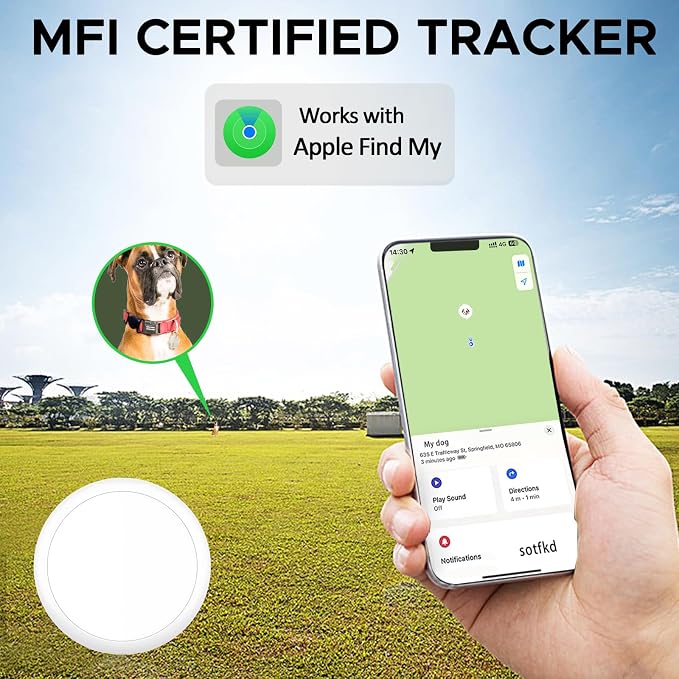 GPS Tracker for Dogs, Mini GPS Cat Tracker, IPX8 Waterproof GPS Trackers for Cats with Holder, No Monthly Fee, Work with Apple Find My(iOS Only), Smart Trackers for Dogs-Black-1