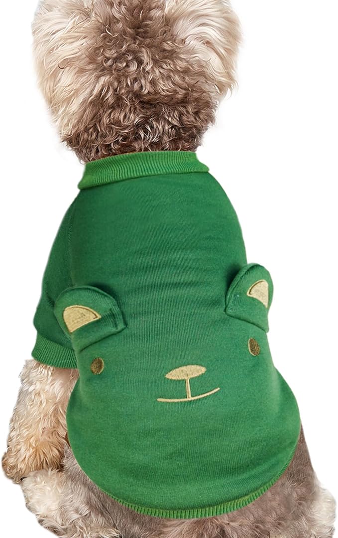Green Cute Dog Sweater Soft Winter Clothes for Small Dogs, XS | Classic Green Knit Pullover, Fall Winter Outfit, Elastic Cuffs, Holiday Party Matching, Machine Washable Sweatshirt for Pets