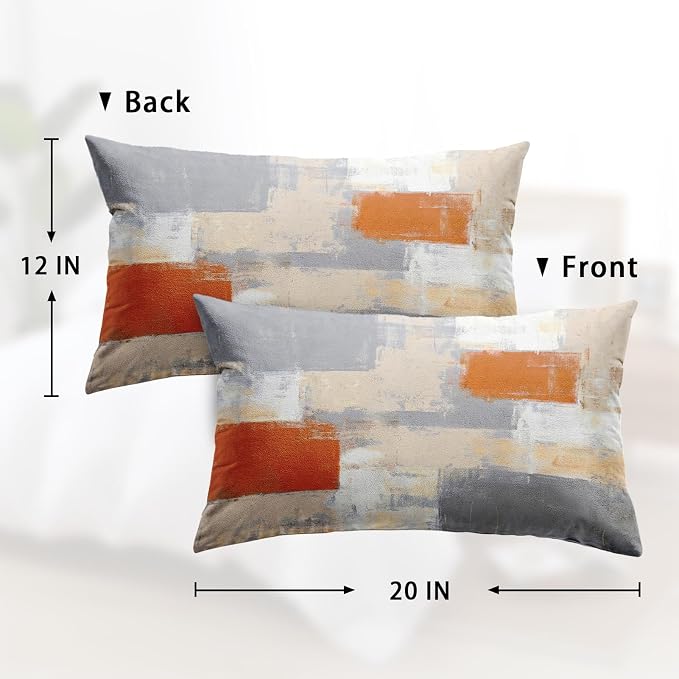Throw Pillow Covers Set of 2, 12 x 20 Inch, Beige Orange Grey | Abstract Modern Art Outdoor Decorative Square Pillow Cases Couch Cushion Case for Couch Bed Sofa Living Room Home Decor