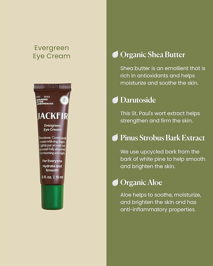 Jackfir The Evergreen Eye Cream, Natural Eye Cream for Men, Helps Reduce Puffiness and Brighten Under Eye Dark Circles, EWG Verified, Organic Ingredients, For All Skin Types, 0.5 Fl Oz