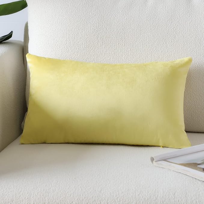 Artscope Luxury Velvet Pillow Covers Super Soft Decorative Square Throw Pillow Covers Case Cushion Covers for Sofa Couch Bedroom Car Decor 12x20 Inch Lemon Yellow