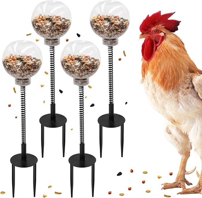 Chicken Treat Dispenser, Chicken Enrichment Toys with Spring and Ground Stake, Feeder for Coop, Coop Accessories for Hens, Geese, Ducks, Turkeys, Other Poultry