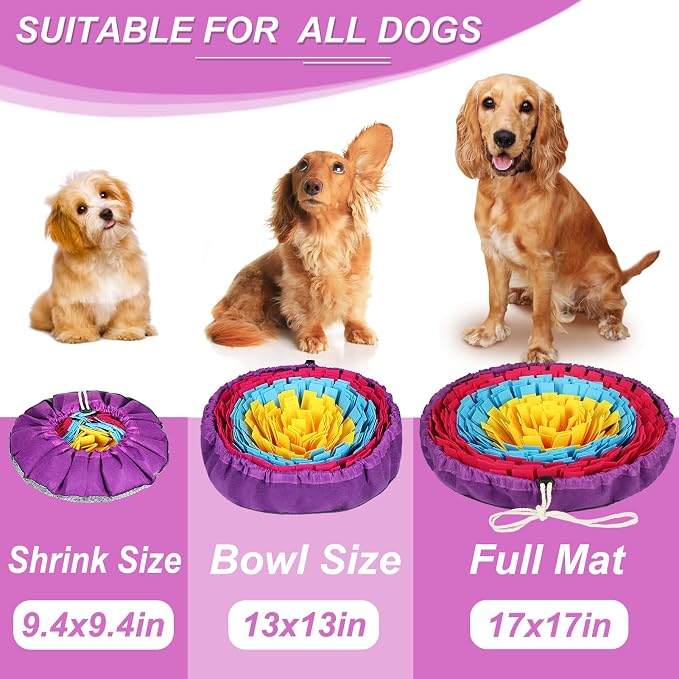 Vivifying Snuffle Mat for Dogs, Adjustable Dog Puzzle Toys Sniff Mat for All Breeds Dogs, Interactive Enrichment Toys for Slow Eating and Mental Stimulation (Yellow Blue Purple)
