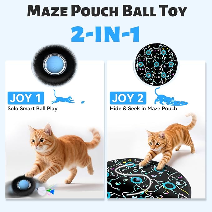 ORSDA Cat Toys, Interactive Fast Rolling Ball in Pouch, Hide and Seek for Indoor Cats, Motion Chirping Activated Moving Ball, 7 Holes Mat Mouse Catching Game
