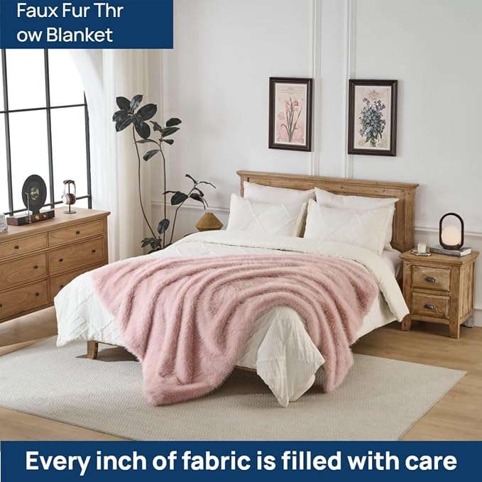 Luxury Fluffy Faux Fur Throw Blanket,Thick Fluffy Silky Fuzzy Cozy Blanket,Plush Blankets for Couch, Sofa, Chair, Bed-Pink,50x60 Inches