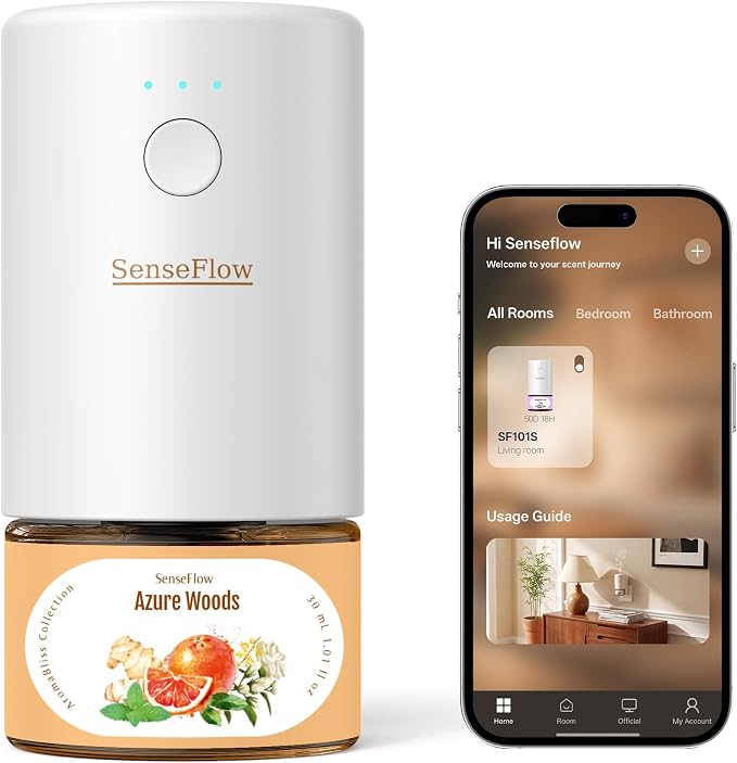 SF101S Pro Smart Plug in Air Freshener for Home, Waterless Essential Oil Diffuser, Aromatherapy Home Diffuser, 120-Day Natural Aroma Mist – Free 30ml Azure Woods (Burnt Orange)