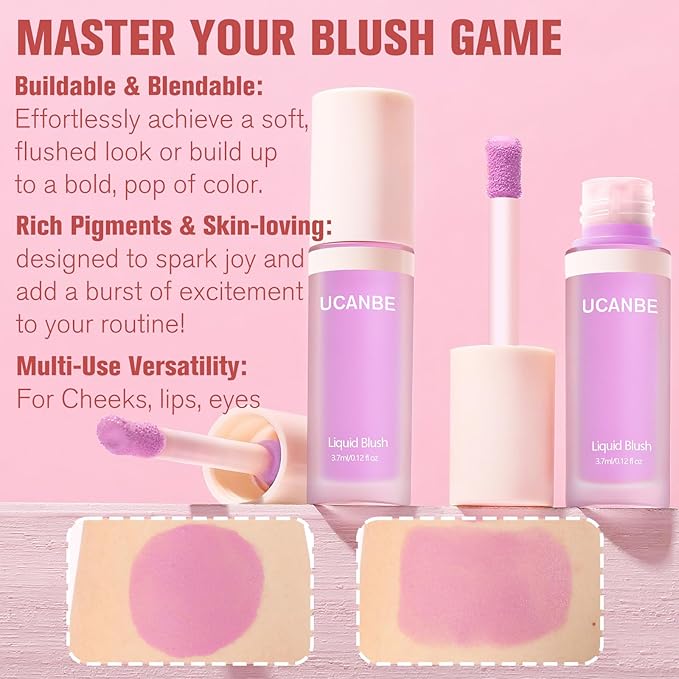 Matte Liquid Blush for Cheeks, High Pigment Buildable Cream Blush, Long-Lasting Natural Glow - Hydrating Formula Lightweight Makeup Radiant Flushed Cheeks (06 Lavender)