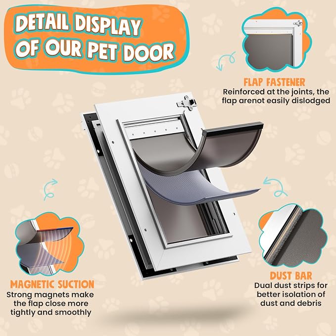 3-Flaps Aluminum Cat Door Interior Door, Pets Up to 22 lb