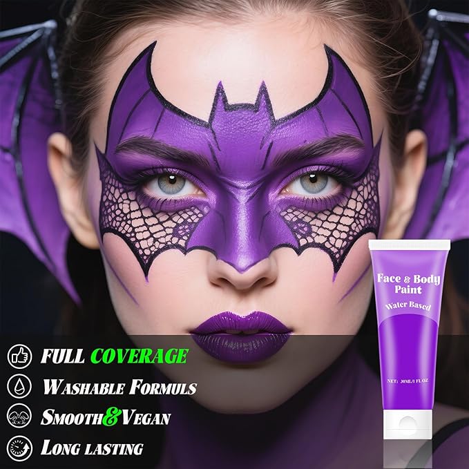 Purple Face Body Paint,Water Based Face Painting Special Effects,Full Coverage Cream Body Paint for Adults Halloween Costume Cosplay SFX Zombie Vampire Witch Makeup