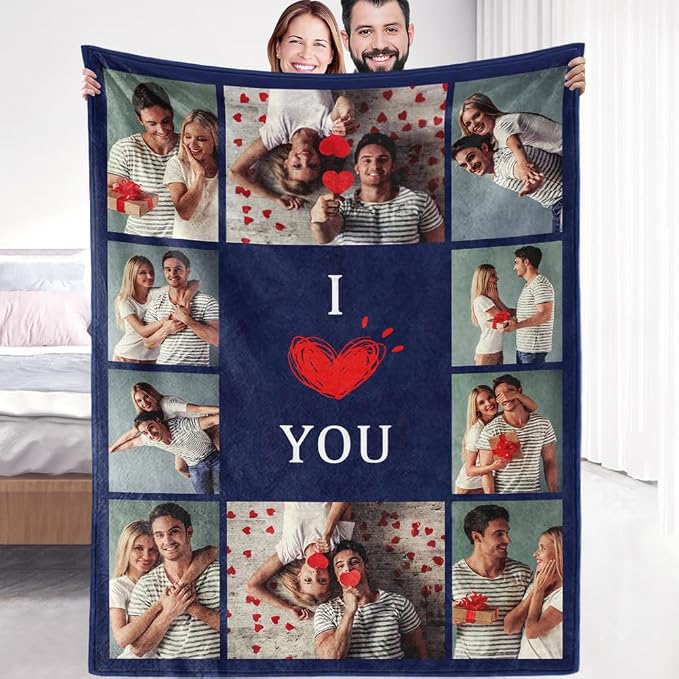Ships Next Day, Custom Sherpa Fleece Blanket with Photos Text Soft Warm Custom Blanket Personalized Couples Gifts for Boyfriend Girlfriend Customized Picture Blanket Gifts for Christmas Valentines Day