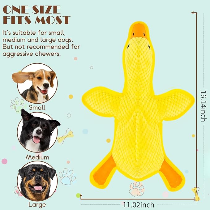 No Stuffing Dog Squeak Toys, Duck Chew Toys for Small to Large Puppies | Durable Plush Puppy Teething Toys, Interactive to Keep Pets Busy, Toss Fetch Tug Play, Best Birthday Gift