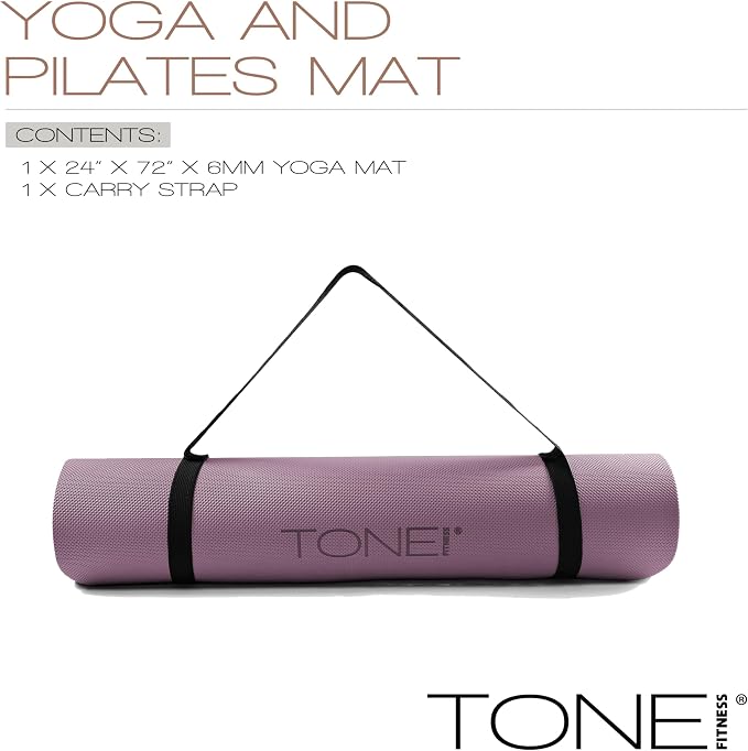 TONE Fitness Yoga Mat 1/4" Thick Non Slip Exercise & Pilates Mat for Home Workouts with Carrying Strap | Multiple Options