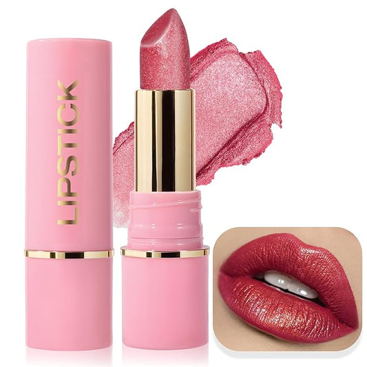 Metallic Lipstick Glitter Lip Stick Long Lasting Waterproof Shine Lip Crayon without Drying or Fading Sparkling High Pigmented Lip Stain Transfer-proof Wear Full Coverage Makeup for Women, 4
