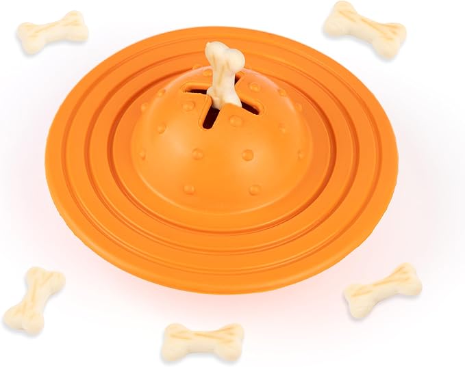 Fuzzl Eco Rubber Chuck & Treat Sky Saucer - Orange - Long Lasting Dog Chew Toys for Aggressive Chewers Strong Dog Toy for Dogs Durable Puppy Toys