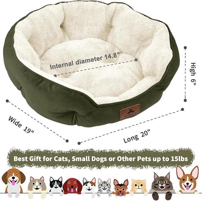 Small Dog Bed for Small Dogs, Cat Beds for Indoor Cats, Pet Bed for Puppy and Kitty, Extra Soft & Machine Washable with Anti-Slip & Water-Resistant Oxford Bottom, Green, 20 inches