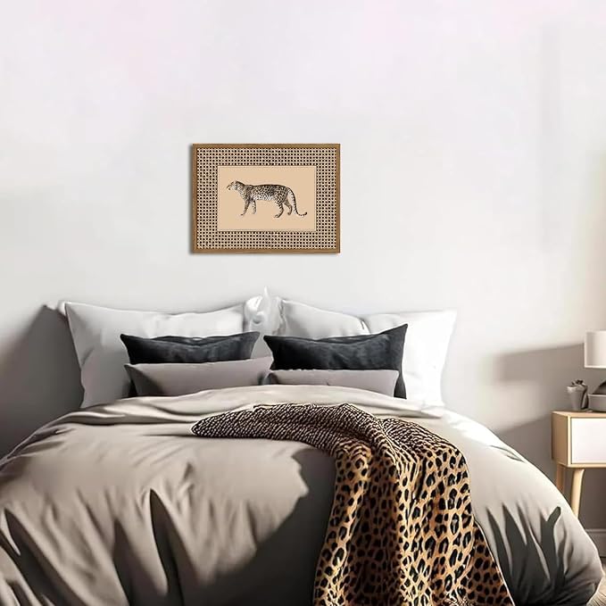 Vintage Leopard Wall Art Cheetah Safari Wall Decor Paintings, Wildlife Animal Poster Canvas Prints Aesthetic for Living Room Bedroom 12x16 inch Wood Framed