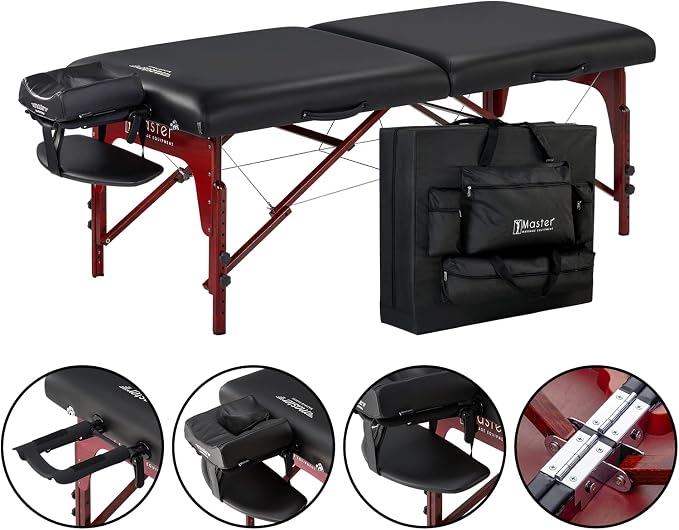 Master Massage Montclair Pro 31” Portable Massage Table Package – Memory Foam Cushioning, Reiki Panels & Shiatsu Cable Release, Ideal Tattoo, Spa & Facial Bed