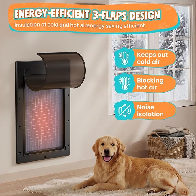 Plastic 3-Flap Dog Door for Wall, Large Doggy Door for Pets Up to 100 LB