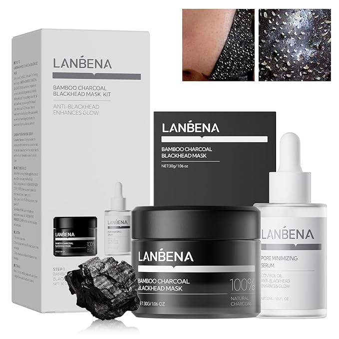 LANBENA Blackhead Remover Nose Pore Strips for Face, 2.0 Upgraded Deep Cleansing Peel off Mask Nose Strips Skincare for All Skin (1.06 Oz/30g) - 60pcs Strips (Bamboo Charcoal Pore Strips+Pore Serum)