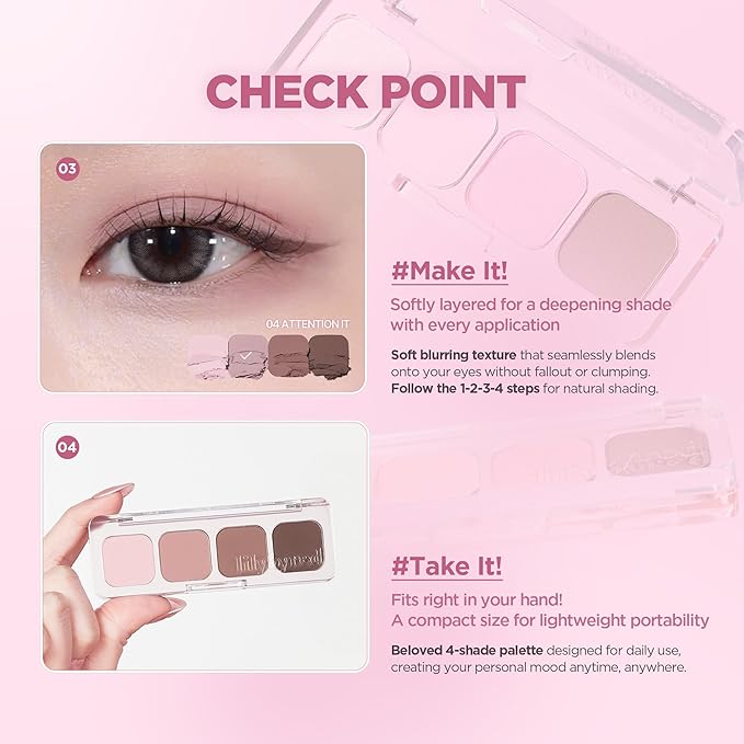lilybyred Mood It Palette | 4-Shade Korean Eyeshadow Palette, Pre-Matched Personal Tone, Soft Blending, Buildable Coverage, Matte & Shimmer Finish, Daily Wear, Compact Size, 0.11 oz. (01 Fresh It)