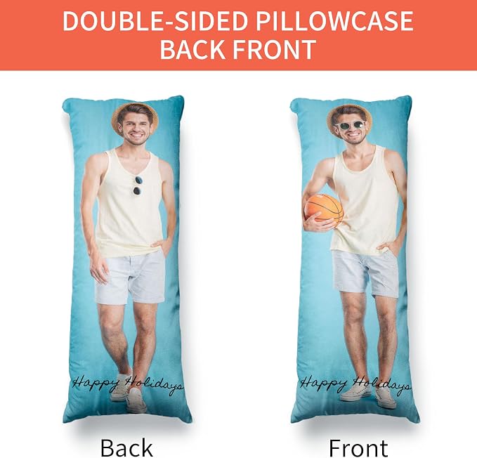 Easycosy Custom Body Pillow with Picture & Text, Two-Sides Velvet Customized Photo Pillowcase, 20"x60" Personalized Pillowcover with Photo, Custom Love Keepsake Gifts (No Pillow Insert)