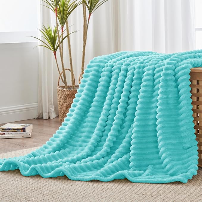 BEDELITE Ribbed Twin Blanket for Couch & Bed, Aqua, 60"x80" | Ultra-Soft Plush Fleece, Cozy, Warm Yet Lightweight, Ribbed Texture, Home Decor, Machine Washable, Giftable, All-Season Use
