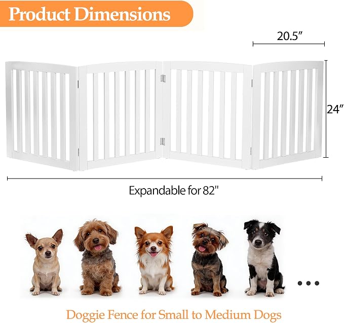 Pet Republic Dog Gate Pet Gate Indoor for Stairs Doorways 82x24 Inch 4 Panels Dog Fence Extra Wide Wooden White