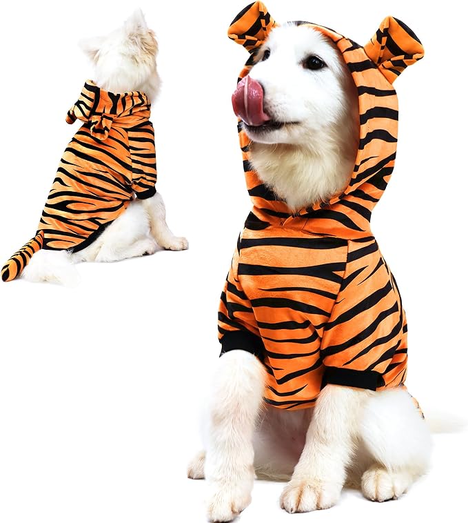NACOCO Halloween Dog Tiger Costume-Pet Cosplay Clothes Cat Coat Hoodie Outfits Warm Winter Apparel for Dog Small and Medium Cat(Orange, 2XL)