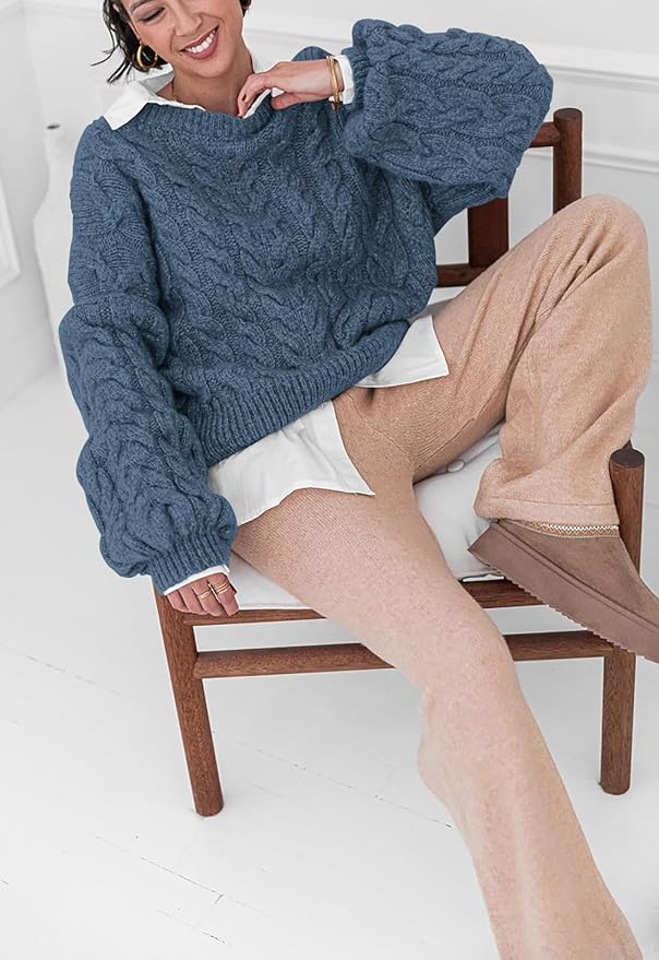 PRETTYGARDEN Womens Sweaters Spring 2026 Cable Knit Long Sleeve Crewneck Oversized Sweater Chunky Pullover Loose Outfits