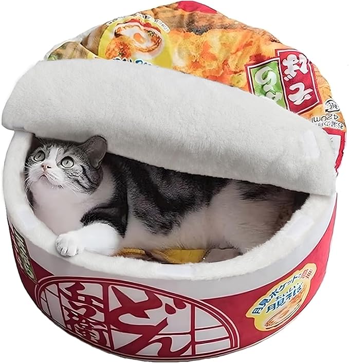 寵幸 Ramen Noodle Cat Bed, Soft Warm Washable for Cats Dogs | Creative Pet Nest, Indoor Use, Removable Cushion, Multi-Size Fit, Dog & Cat Dual Use