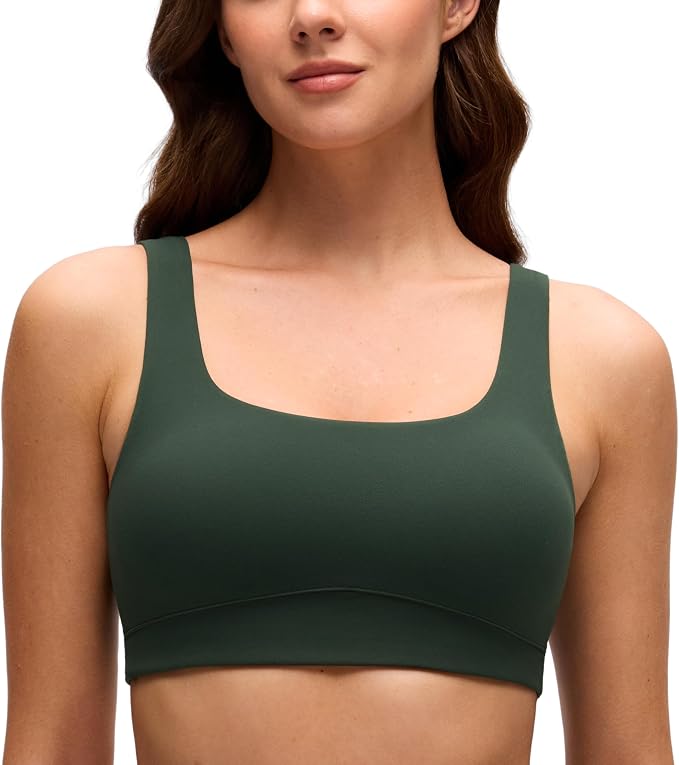 CRZ YOGA Butterluxe Scoop Neck Sports Bras for Women - U Back Padded Wide Strap Wireless Yoga Top