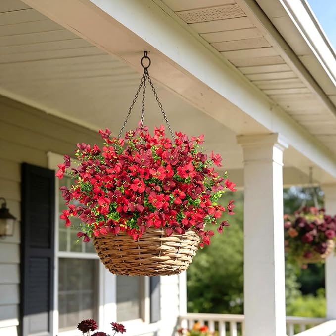 16 Pcs Artificial Flowers for Outdoors Decorations, Red Mixed | Realistic, silk flowers, faux plastic plants, UV resistant, for summer garden porch window vase indoor outdoor home decor