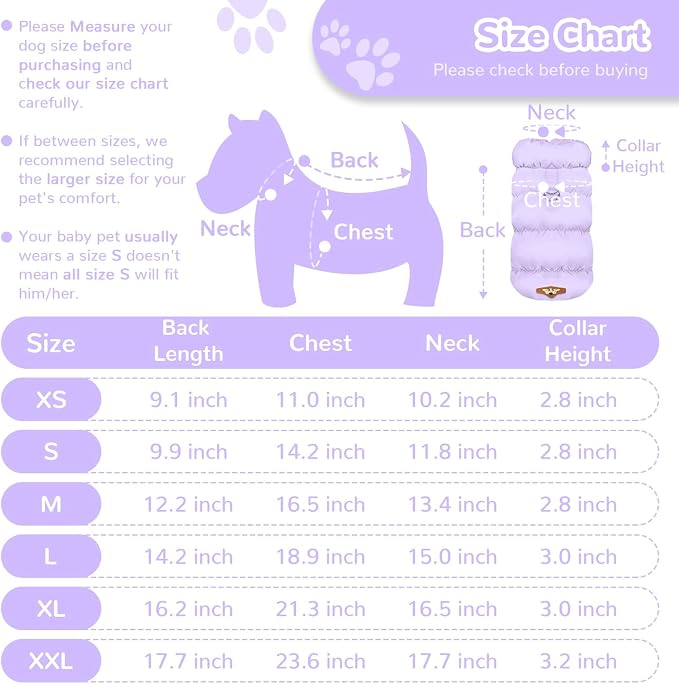ABRRLO Winter Warm Dog Jacket for Small Medium Dogs Cat Cold Weather Coats with Harness Paded Dogs Fleece Vest Waterproof Windproof Dog Snow Jacket Pet Puppy Clothes (Purple,M)