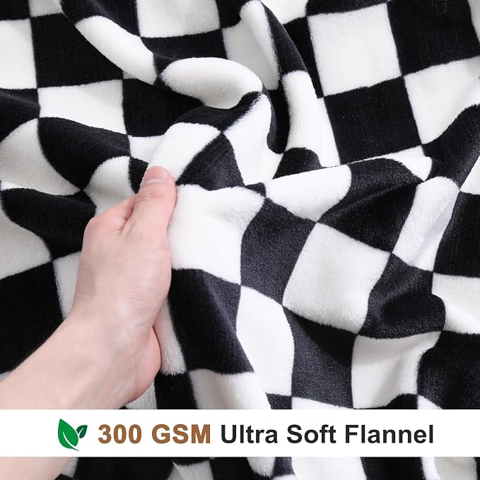 PU MEI Checkered Flannel Throw Blanket, Classic Black and White Checkerboard Decorative Blanket, Lightweight Warm Ideal for Couch and Bed, 80x90 Inches