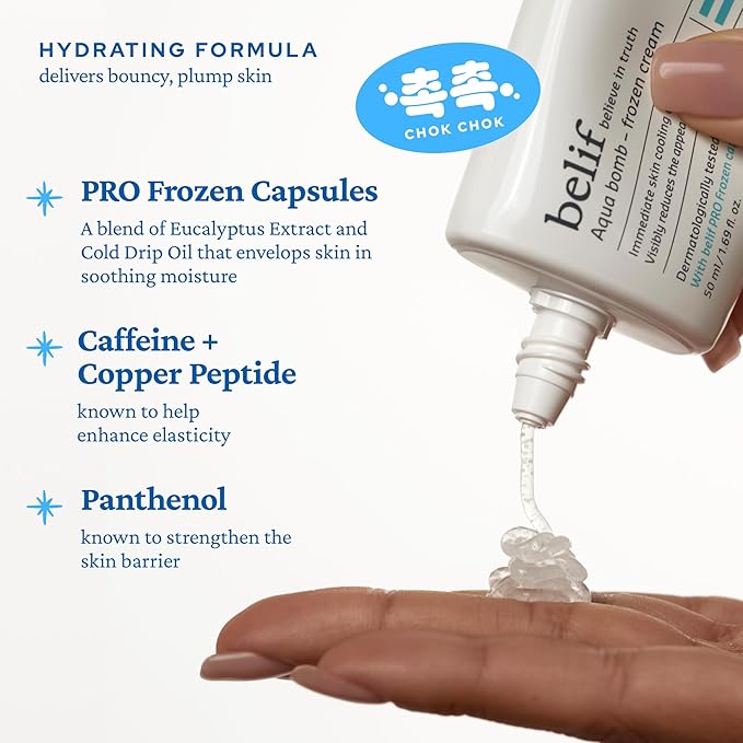 belif Aqua Bomb Frozen Gel Cream - Cooling Relief with Panthenol & Niacinamide - Daily Soothing & Hydrating Moisturizer, Depuff with Caffeine, Lightweight, Korean Skincare, 1.69 fl oz
