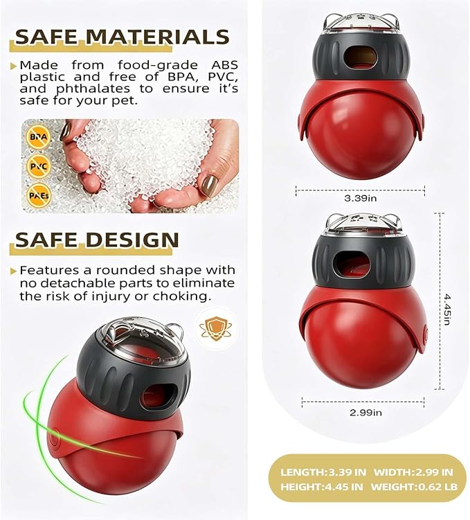 Cat Puzzle Feeder, Interactive Cat Dog Toys,Treat Dispenser(Red+Black)