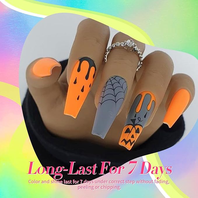 Born Pretty Neon Nail Polish Set, 6 Colors Halloween Quick Dry Nail Polish Hot Pink Orange Yellow Green Blue Purple Fingernail Polish 10ml 0.34oz Fluorescent Glossy Nail Lacquer Polish Set
