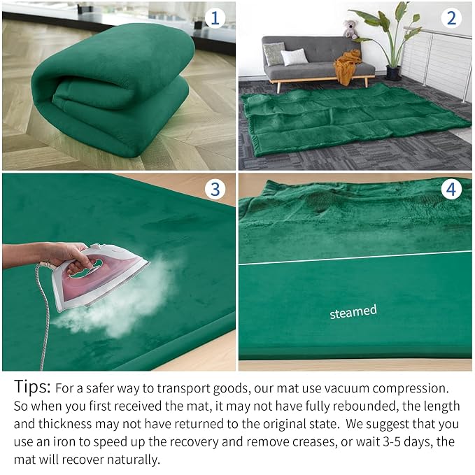 Huloo Sleep Ultra Soft Baby Play Mat for Floor, 1.3" Thick Elasti-Foam 65x50 Play Mat for Playpen,Water-Repellent Coral Velvet for Tummy Time, Non-Slip Backing,Safe for Toddlers & Infants（Dark Green)