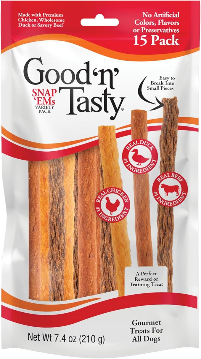 Good 'n' Tasty Snap 'EMS Training Dog Treats with Real Protein, 15 Count | Real Chicken, Duck or Beef, Easy to Break Into Pieces for Training or Rewards, No Artificial Flavors, Colors or Preservatives