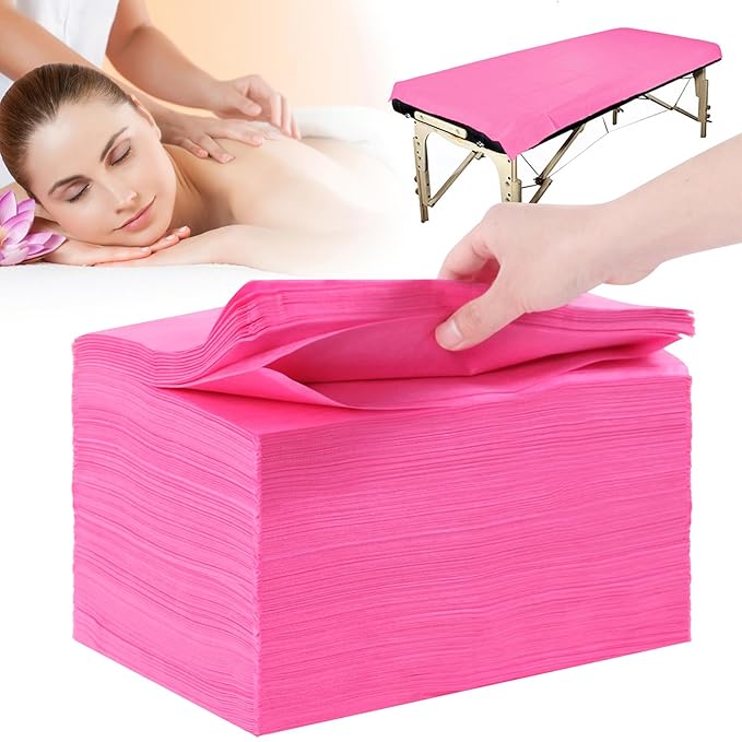 200PCS Pink Disposable Bed Sheets 31" x 71" Massage Table Sheets Non Woven Fabric SPA Bed Cover Breathable for Massage Beauty Tattoos